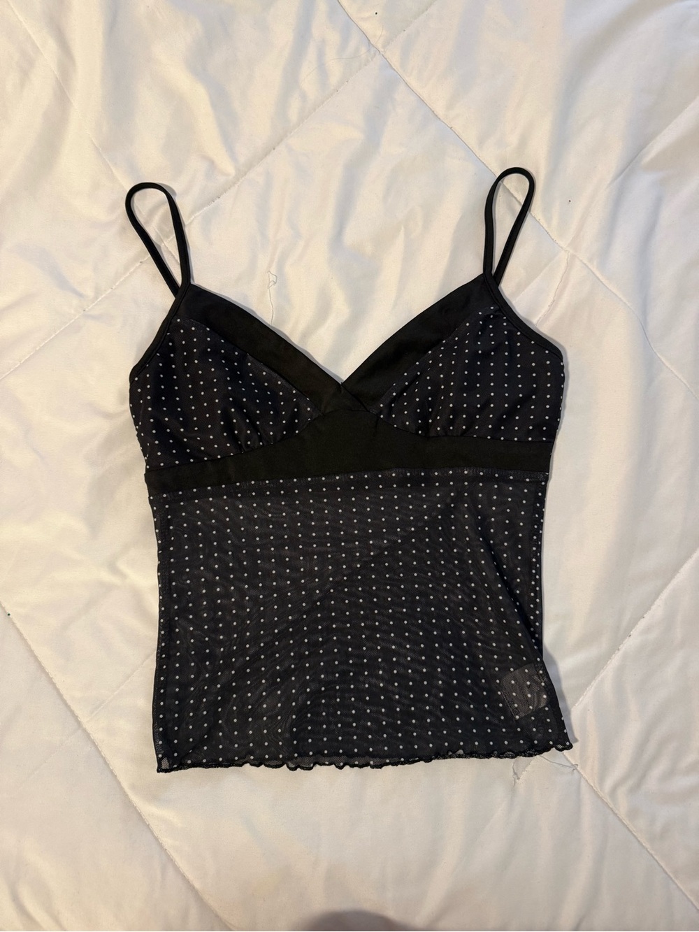 Navy Polka Dot Sheer Mesh Cami Tank